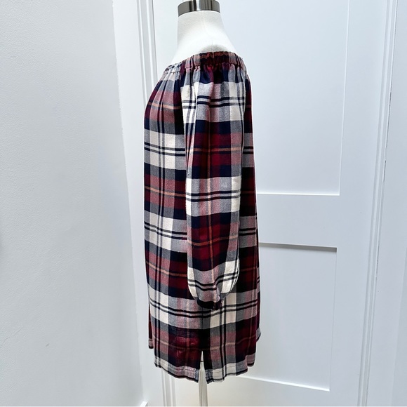 ANTHROPOLOGIE Cloth & Stone Plaid Off-The-Shoulder Tunic Dress - Picture 6 of 12